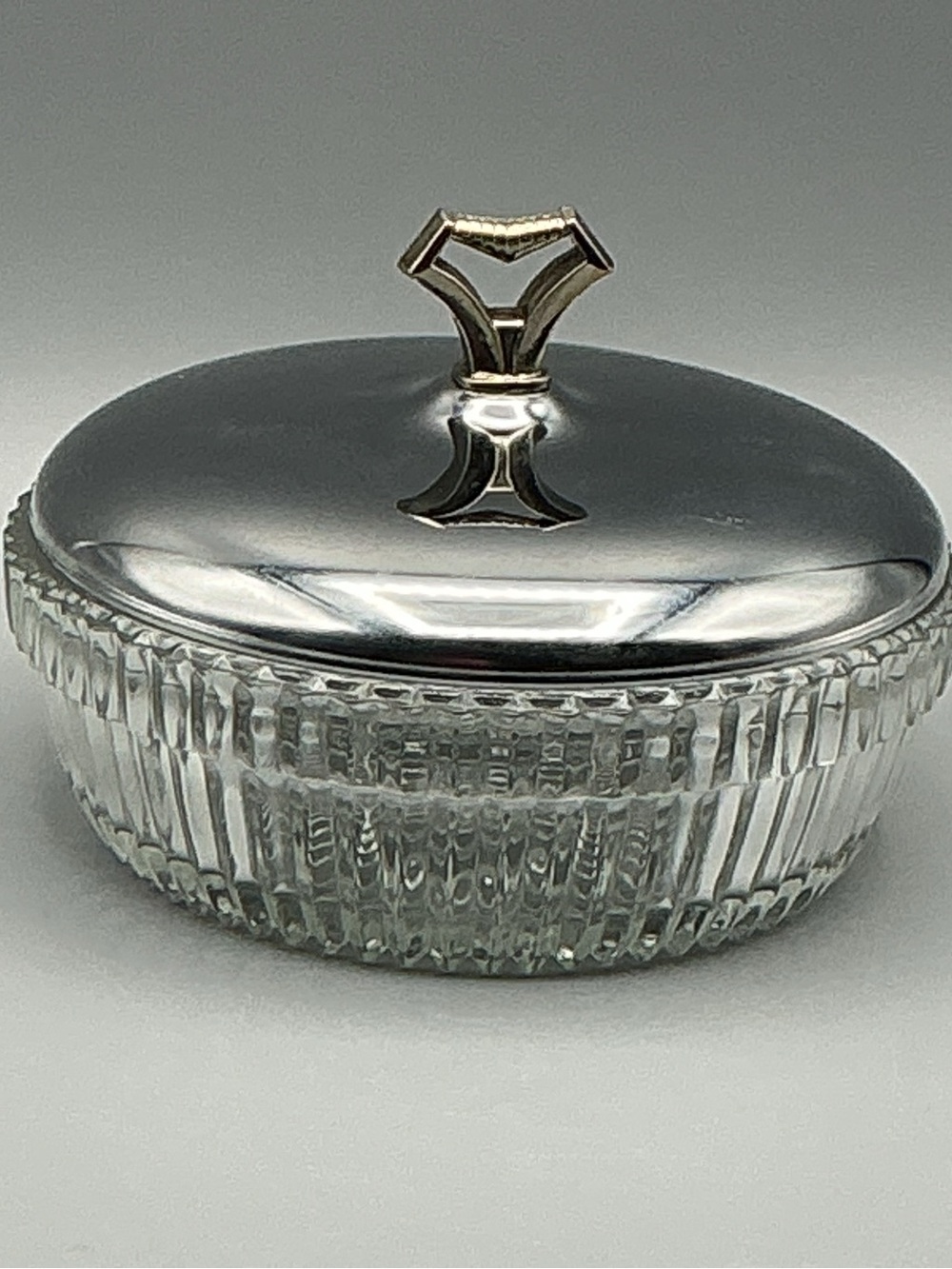 Y2K vintage Glass Jewelry Trinket Box with Silver-Tone Lid